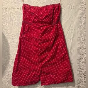 Vintage red and white polka dot strapless dress